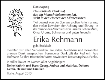 Traueranzeige von Erika Rehmann von Mitteldeutsche Zeitung Halle/Saalkreis