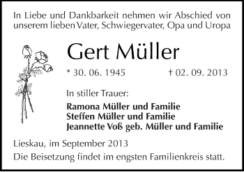 Traueranzeige von Gert Müller von Mitteldeutsche Zeitung Halle/Saalkreis