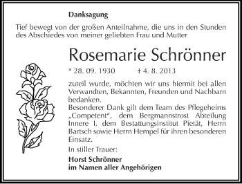 Traueranzeige von Rosemarie Schrönner von Mitteldeutsche Zeitung Halle/Saalkreis