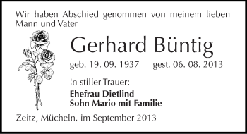 Traueranzeige von Gerhard Büntig von Mitteldeutsche Zeitung Zeitz