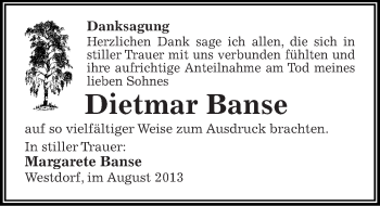 Traueranzeige von Dietmar Banse von Mitteldeutsche Zeitung Aschersleben