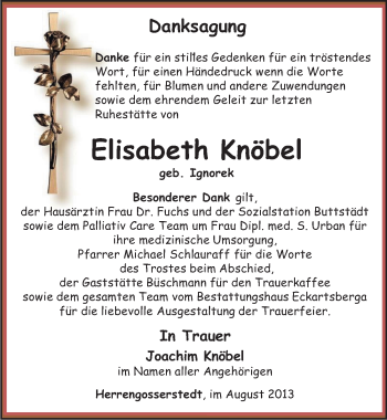 Traueranzeige von Elisabeth Knöbel von Mitteldeutsche Zeitung Naumburg/Nebra