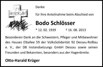 Traueranzeige von Bodo Schlösser von Mitteldeutsche Zeitung Dessau-Roßlau