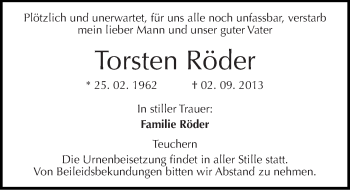 Traueranzeige von Torsten Röder von Mitteldeutsche Zeitung Weißenfels