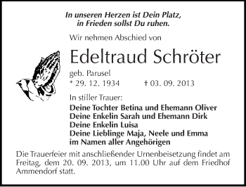 Traueranzeige von Edeltraud Schröter von Mitteldeutsche Zeitung Halle/Saalkreis