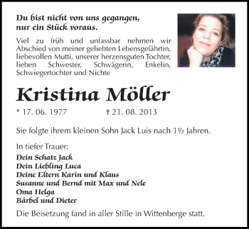 Traueranzeige von Kristina Möller von Mitteldeutsche Zeitung Halle/Saalkreis