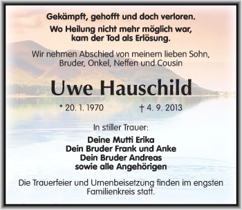 Traueranzeige von Uwe Hauschild von Mitteldeutsche Zeitung Wittenberg