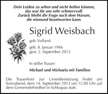 Traueranzeige von Sigrid Weisbach von Mitteldeutsche Zeitung Merseburg/Querfurt