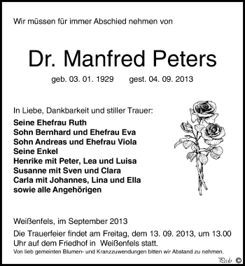 Traueranzeige von Manfred Peters von Mitteldeutsche Zeitung Weißenfels