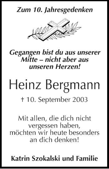 Traueranzeige von Heinz Bergmann von Mitteldeutsche Zeitung Naumburg/Nebra