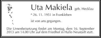 Traueranzeige von Uta Makiela von Mitteldeutsche Zeitung