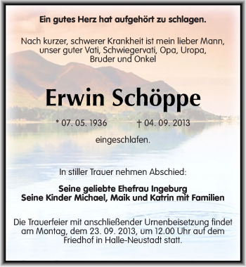 Traueranzeige von Erwin Schöppe von Mitteldeutsche Zeitung
