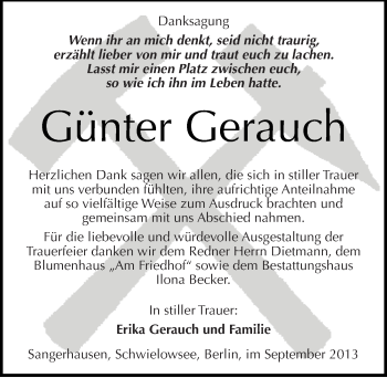Traueranzeige von Günter Gerauch von Mitteldeutsche Zeitung Sangerhausen