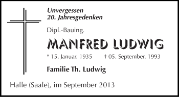 Traueranzeige von Manfred Ludwig von Mitteldeutsche Zeitung Halle/Saalkreis