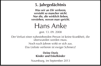 Traueranzeige von Hans Anke von Mitteldeutsche Zeitung Naumburg/Nebra