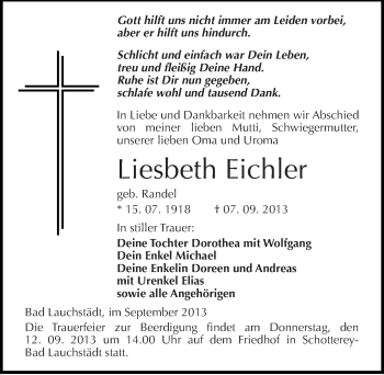 Traueranzeige von Liesbeth Eichler von Mitteldeutsche Zeitung Merseburg/Querfurt