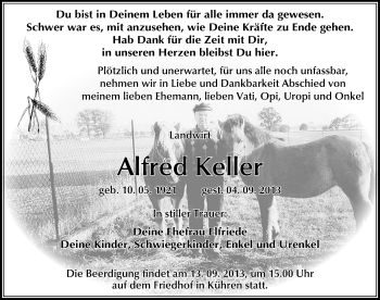 Traueranzeige von Alfred Keller von Mitteldeutsche Zeitung Köthen