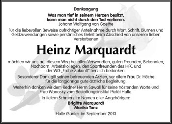 Traueranzeige von Heinz Marquardt von Mitteldeutsche Zeitung Halle/Saalkreis