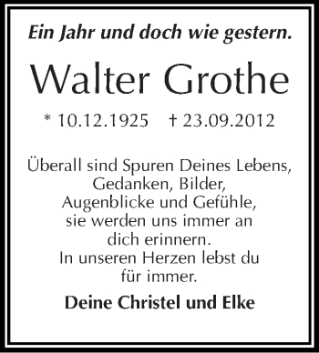 Traueranzeige von Walter Grothe von Mitteldeutsche Zeitung Halle/Saalkreis