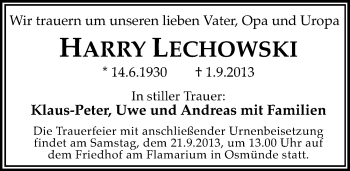 Traueranzeige von Harry Lechowski von Mitteldeutsche Zeitung Halle/Saalkreis