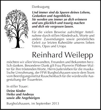 Traueranzeige von Reinhard Weilepp von Mitteldeutsche Zeitung Naumburg/Nebra