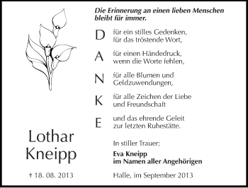 Traueranzeige von Lothar Kneipp von Mitteldeutsche Zeitung Halle/Saalkreis