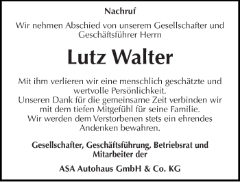 Traueranzeige von Lutz Walter von Mitteldeutsche Zeitung Halle/Saalkreis