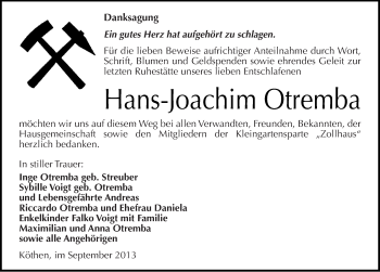 Traueranzeige von Hans-Joachim Otremba von Mitteldeutsche Zeitung Köthen