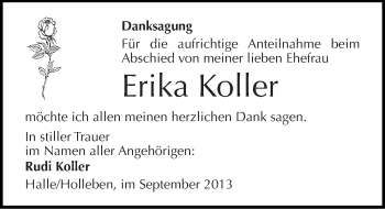 Traueranzeige von Erika Koller von Mitteldeutsche Zeitung Halle/Saalkreis