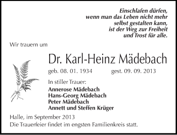 Traueranzeige von Karl-Heinz Mädebach von Mitteldeutsche Zeitung