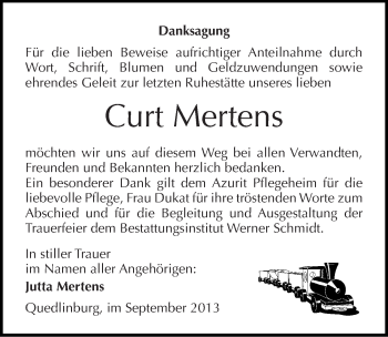 Traueranzeige von Curt Mertens von Mitteldeutsche Zeitung Quedlinburg