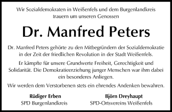 Traueranzeige von Manfred Peters von Mitteldeutsche Zeitung Weißenfels