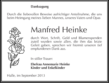 Traueranzeige von Manfred Heinke von Mitteldeutsche Zeitung Halle/Saalkreis