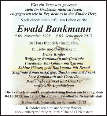 Traueranzeige von Ewald Bankmann von Mitteldeutsche Zeitung Quedlinburg