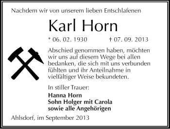 Traueranzeige von Karl Horn von Mitteldeutsche Zeitung Mansfelder Land