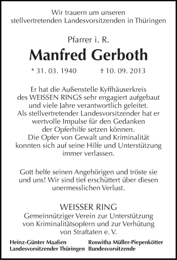Traueranzeige von Manfred Gerboth von Mitteldeutsche Zeitung Sangerhausen