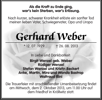Traueranzeige von Gerhard Weber von Mitteldeutsche Zeitung Halle/Saalkreis