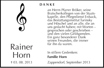 Traueranzeige von Rainer Horn von Mitteldeutsche Zeitung Halle/Saalkreis