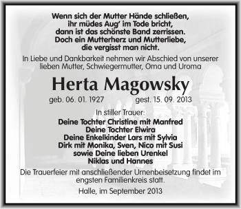 Traueranzeige von Herta Magowsky von Mitteldeutsche Zeitung Halle/Saalkreis