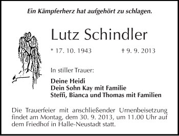 Traueranzeige von Lutz Schindler von Mitteldeutsche Zeitung Halle/Saalkreis
