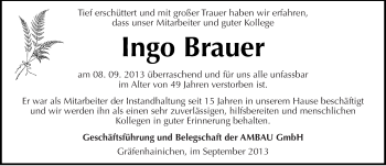 Traueranzeige von Ingo Brauer von Mitteldeutsche Zeitung