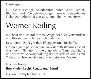 Traueranzeige von Werner Keiling von Mitteldeutsche Zeitung Köthen