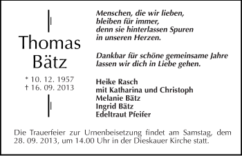 Traueranzeige von Thomas Bätz von Mitteldeutsche Zeitung Halle/Saalkreis