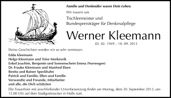 Traueranzeige von Werner Kleemann von Mitteldeutsche Zeitung Halle/Saalkreis