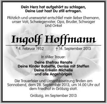 Traueranzeige von Ingolf Hoffmann von Mitteldeutsche Zeitung Köthen