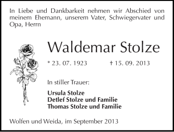 Traueranzeige von Waldemar Stolze von Mitteldeutsche Zeitung Bitterfeld