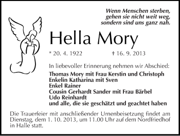Traueranzeige von Hella Mory von Mitteldeutsche Zeitung Sangerhausen