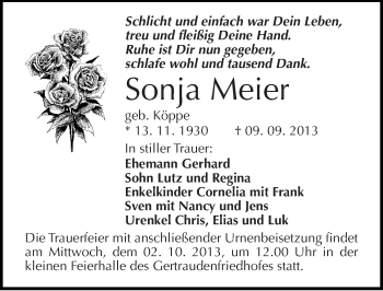 Traueranzeige von Sonja Meier von Mitteldeutsche Zeitung Halle/Saalkreis