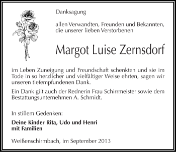Traueranzeige von Margot Luise Zernsdorf von Mitteldeutsche Zeitung Merseburg/Querfurt