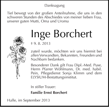 Traueranzeige von Inge Borchert von Mitteldeutsche Zeitung Halle/Saalkreis